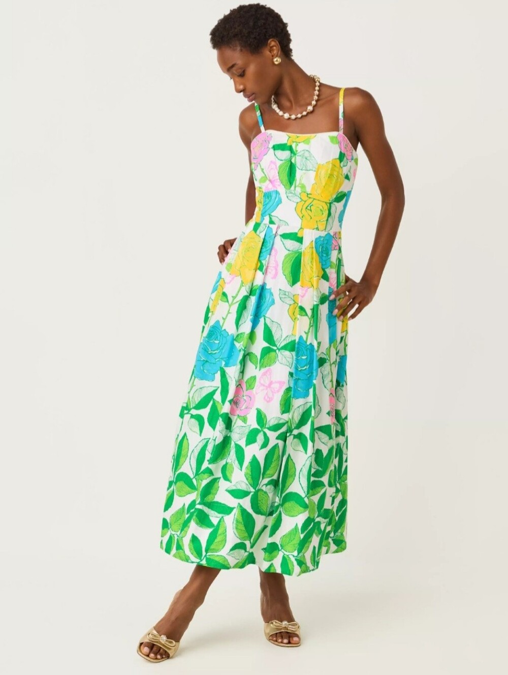 NWT Lilly Pulitzer Kenni Midi Dress  Multi Rose Bud Engineered Woven Size 10